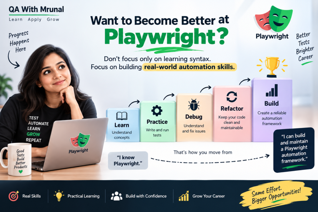 How to become better at Playwright by learning, practicing, debugging, refactoring, and building real-world automation skills