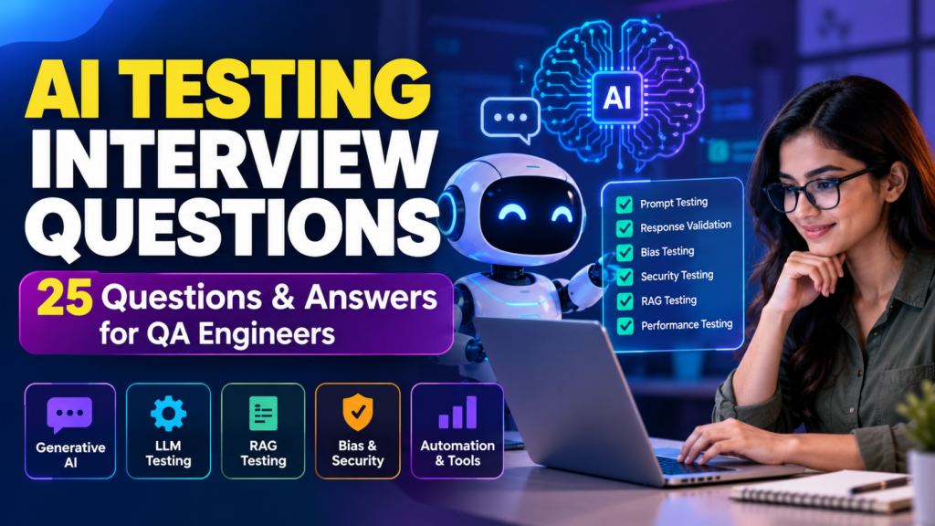 AI testing interview questions for QA engineers with AI chatbot and testing concepts